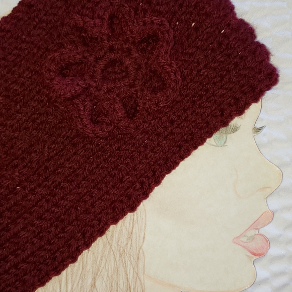 Burgundy Headband. Knitted Ear Warmer. Cold Winter - Picture 6 of 6